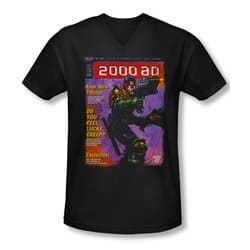 Judge Dredd Shirt Slim Fit V-Neck 2000AD Black T-Shirt