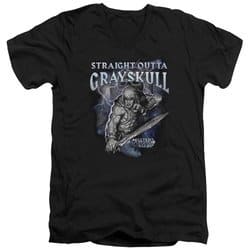 Masters Of The Universe Shirt Slim Fit V Neck Straight Outta Grayskull Black Tee T-Shirt