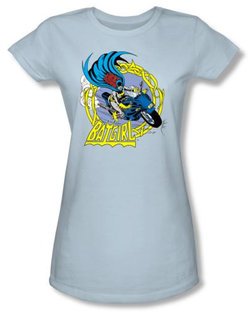 Batgirl Juniors T-shirt - Batgirl Motorcycle Dc Comics Light Blue