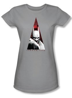 Batman Juniors T-Shirt - Arkham City Bat Triangle Silver Tee