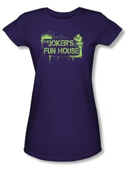 Batman Juniors T-Shirt - Arkham City Joker's Fun House Purple Tee