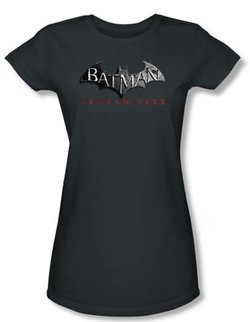 Batman Juniors T-Shirt - Arkham City Logo Charcoal Tee