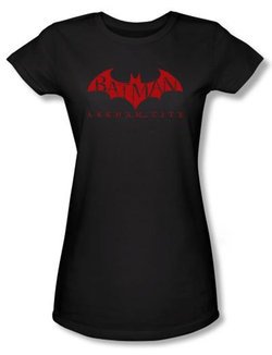 Batman Juniors T-Shirt - Arkham City Red Bat Black Tee