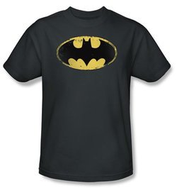 Batman Kids T-Shirt - Distressed Shield Youth Charcoal Tee