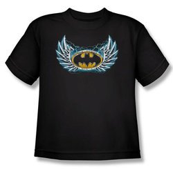 Batman Kids T-Shirt - Steel Wings Logo Youth Black Tee