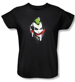 Batman Ladies T-Shirt - Arkham City Joker Spraypaint Smile Black Tee