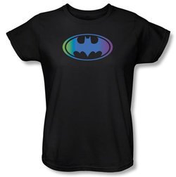 Batman Ladies T-Shirt - Gradient Bat Logo Black Tee