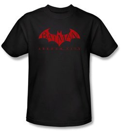 Batman T-Shirt - Arkham City Red Bat Adult Black Tee