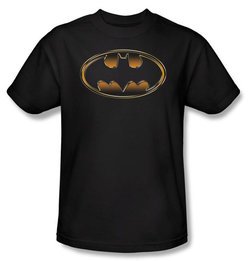 Batman T-Shirt - Black and Gold Embossed Shield Adult Black Tee