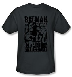 Batman T-Shirt - Caped Crusader Adult Charcoal Gray Tee