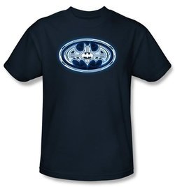 Batman T-Shirt - Cyber Bat Shield Adult Navy Blue Tee