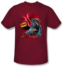 Batman T-Shirt - Lightning Strikes Adult Cardinal Red Tee