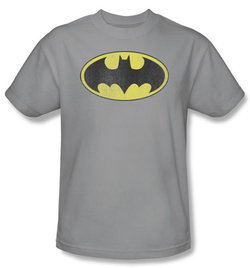 Batman T-Shirt - Retro Bat Logo Distressed Adult Silver Grey Tee