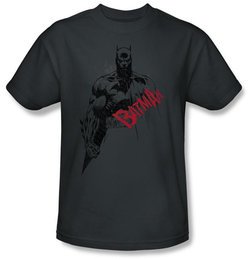 Batman T-Shirt - Sketch Bat Red Logo Adult Charcoal Grey Tee