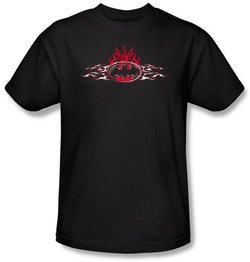 Batman T-Shirt - Steel Flames Logo Adult Black Tee