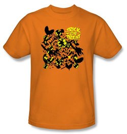 Batman T-Shirt - Trick Or Treat Collage Adult Orange Tee