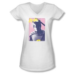 Classic Batman Shirt Juniors V Neck Batman Portrait White T-Shirt