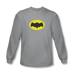 Classic Batman Shirt Logo Long Sleeve Silver Tee T-Shirt