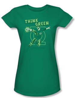 Green Lantern Juniors T-shirt Think Green Girly Tee Kelly Green