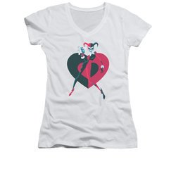 Harley Quinn Shirt Juniors V Neck Heart White T-Shirt