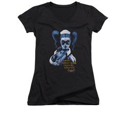 Harley Quinn Shirt Juniors V Neck Inmate Black T-Shirt