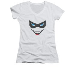 Harley Quinn Shirt Juniors V Neck Mask White T-Shirt