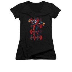 Harley Quinn Shirt Juniors V Neck Pow Pow Black T-Shirt