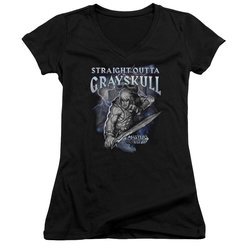 Masters Of The Universe Shirt Juniors V Neck Straight Outta Grayskull Black Tee T-Shirt