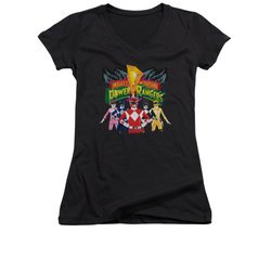 Power Rangers Shirt Juniors V Neck Characters Black T-Shirt