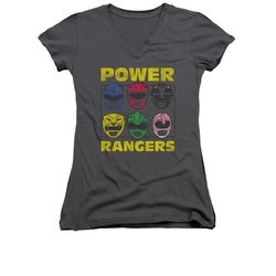 Power Rangers Shirt Juniors V Neck Heads Charcoal T-Shirt