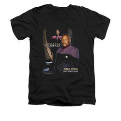 Star Trek - Deep Space Nine Shirt Slim Fit V Neck Captain Sisko Black Tee T-Shirt