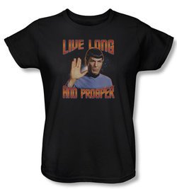 Star Trek Ladies Shirt Live Long And Prosper Black T-Shirt Tee