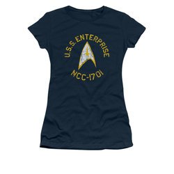 Star Trek Shirt Juniors Distressed NCC-1701 Navy T-Shirt