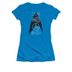 Star Trek Shirt Juniors Line Of Ships Turquoise T-Shirt