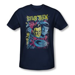 Star Trek Shirt Slim Fit Comic Illustration Navy T-Shirt