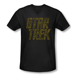 Star Trek Shirt Slim Fit V-Neck Distressed Logo Black T-Shirt