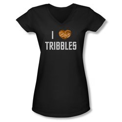 Star Trek Shirt Slim Fit V-Neck I Heart Tribbles Black T-Shirt