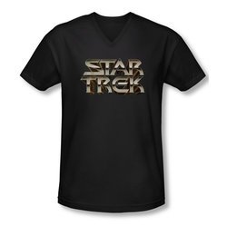 Star Trek Shirt Slim Fit V-Neck Steel Logo Black T-Shirt