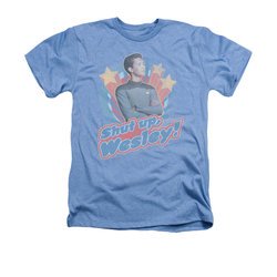 Star Trek - The Next Generation Shirt Shut Up Wesley Adult Heather Light Blue Tee T-Shirt