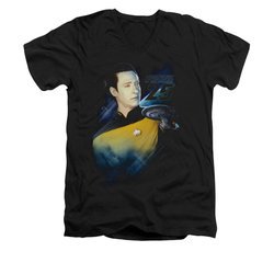 Star Trek - The Next Generation Shirt Slim Fit V Neck Data 25th Black Tee T-Shirt