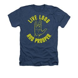 Star Trek - The Original Series Shirt Live Long Hand Adult Heather Navy Tee T-Shirt