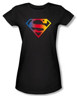 Superman Juniors Shirt DC Comics Gradient Shield Logo Black T-Shirt