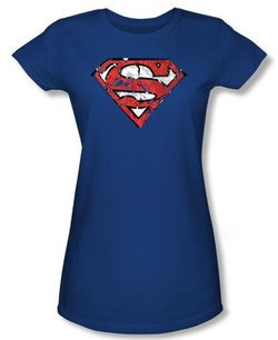 Superman Juniors Shirt Ripped And Shredded Shield Royal Blue T-Shirt