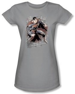 Superman Juniors T-Shirt Justice League Bricks Silver Gray Tee Shirt