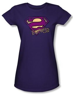 Superman Juniors T-shirt Bizarro Logo Distressed Shield Purple Shirt