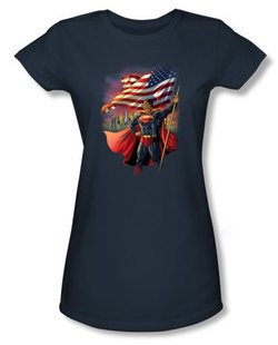 Superman Juniors T-shirt DC Comics American Flag Hero Slate Tee Shirt