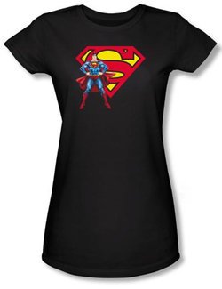 Superman Juniors T-shirt DC Comics Logo Shield Black Tee Shirt