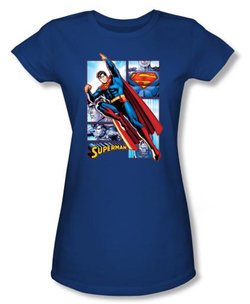 Superman Juniors T-shirt The Man Of Steel Panels Royal Blue Tee Shirt