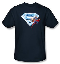 Superman Kids T-shirt Crystal Logo Shield Navy Blue Tee Youth