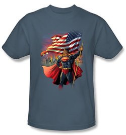 Superman Kids T-shirt DC Comics American Flag Hero Slate Tee Youth